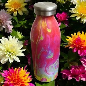 Vibrant Thermos/Water Bottle Pink &  Yellow design Stainless Steel Interior 17oz